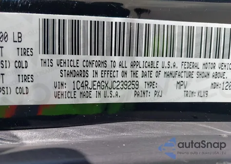 2018 Jeep Grand Cherokee Altitude 4X2 z USA, uszkodzony, nr VIN 1C4RJEAGXJC239259